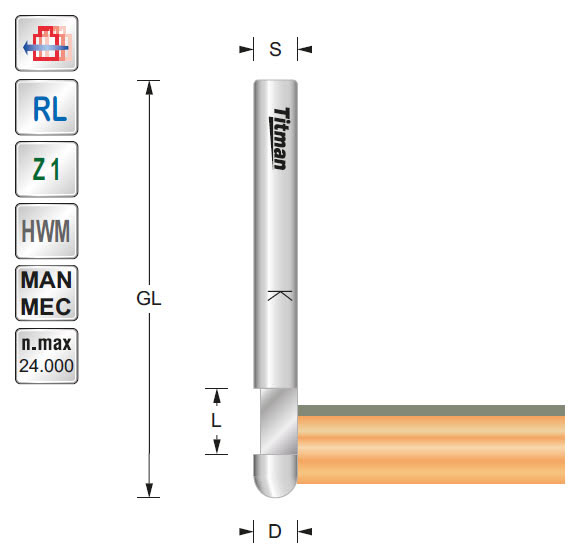 Kopierfräser VHW Z=1 D=6 L=9.5 GL=57 S=6