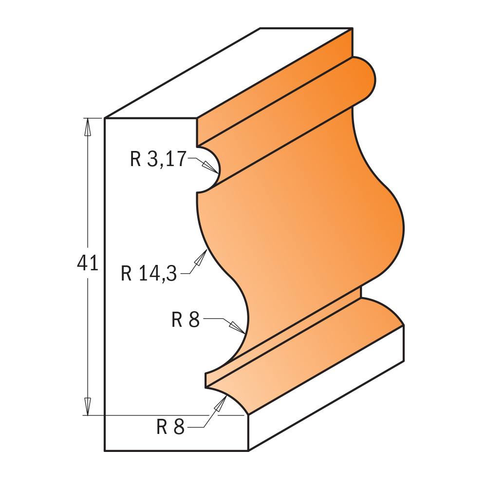 CMT C955.902 Fräser für Kranzprofile und Rahmen - D27x41 S=12 HW