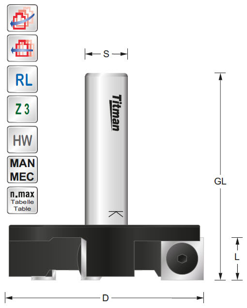 WP-Planfräser HW Z=3 D=45 L=12 S=12