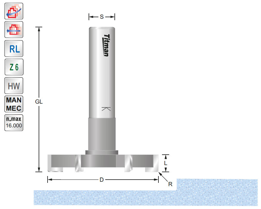 Planfräser HW Z=6 D=52 L=7 R=1.5 GL=75 S=12