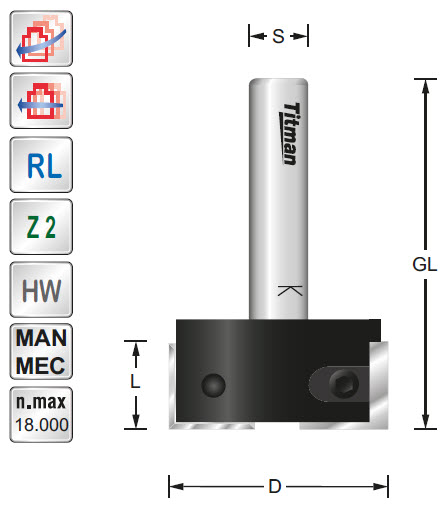 WP-Planfräser HW Z=2 D=30 L=12 GL=50 S=8