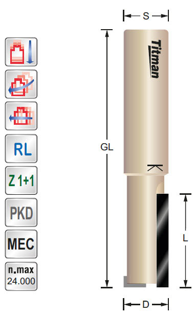 DIA-Fräser DP Z=1 D=12 L=25 GL=69 S=12