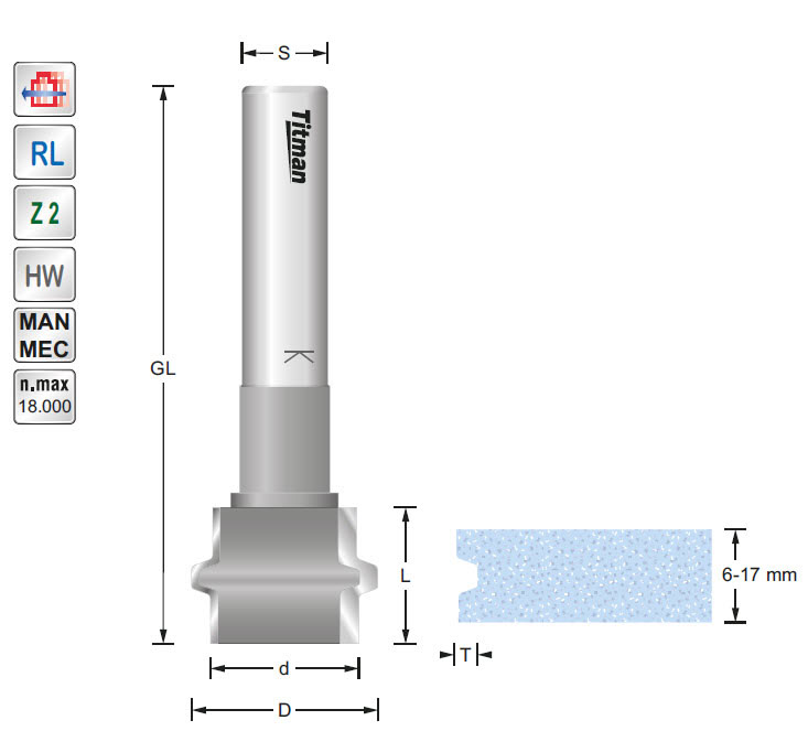 Nut-/Federfräser HW Z=2 D=26 d=20 L=19 T=3 C=6-17 S=12
