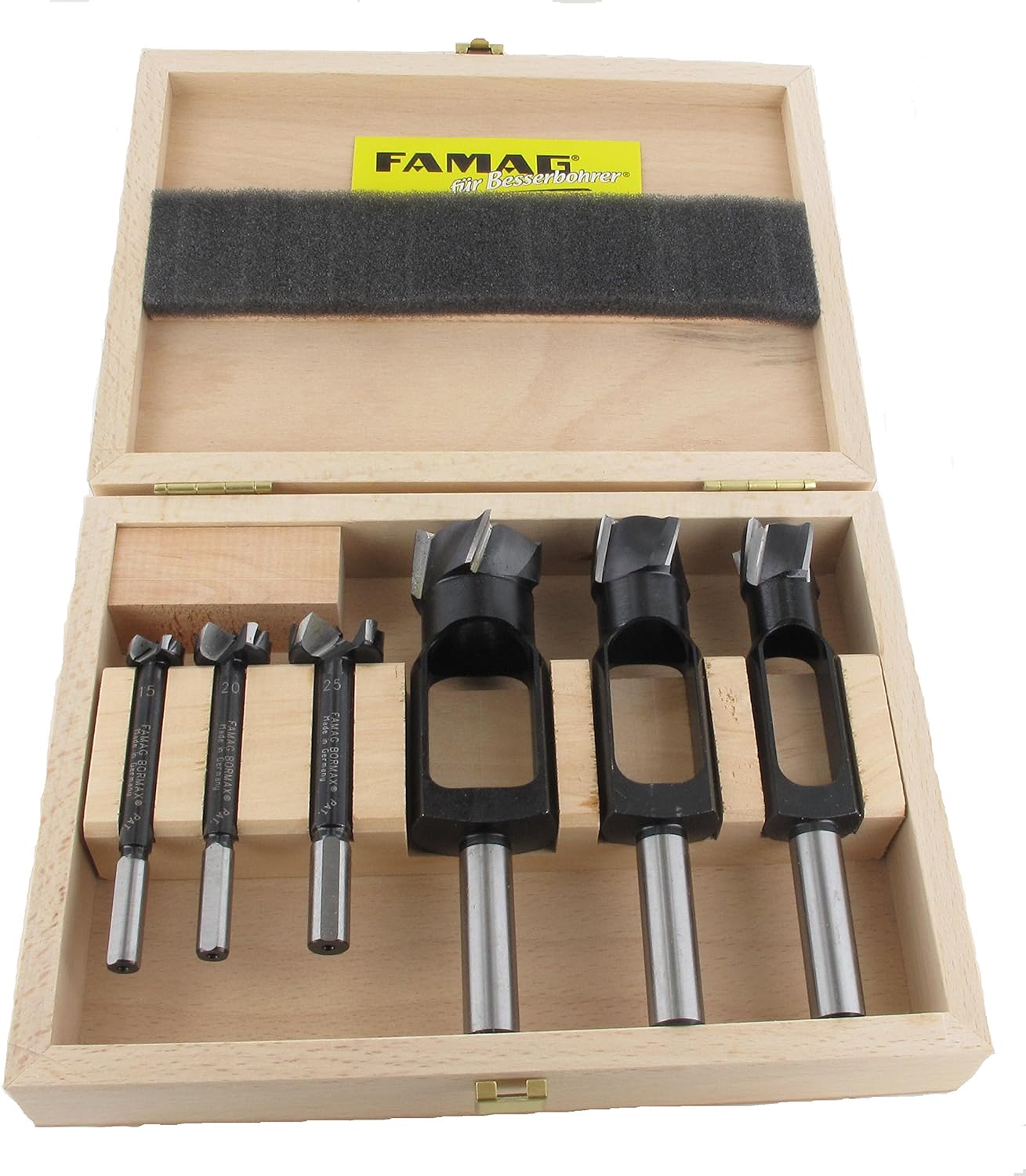 FAMAG Scheibenschneider + Bormax, je 15-20-25 mm im Holzkasten