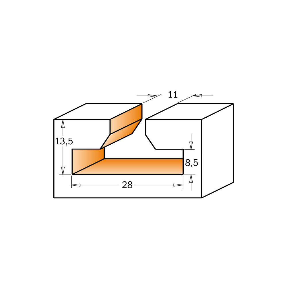 CMT C950.6 T-förmige Schlitzfräser HW - D28x13,5 d11 S=12