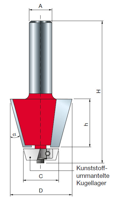 Freud Fasefräser für Becken Schaft 12 mm 15° (Winkel)