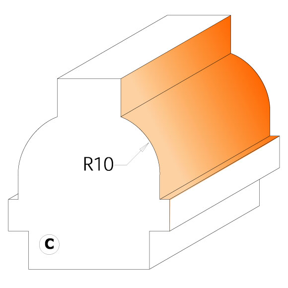 CMT C955 Fräser für Holzverkleidungen - D28 I19 R10 Profil C S=8 HW
