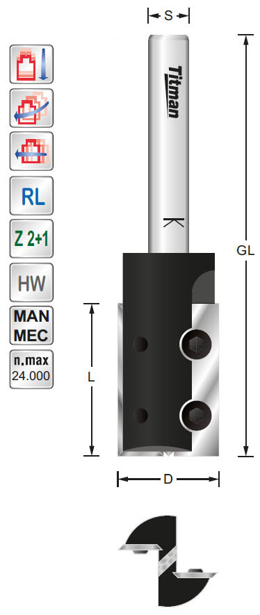 WP-Nutfräser L308 Z=2 D=18 L=30 GL=80 S=8