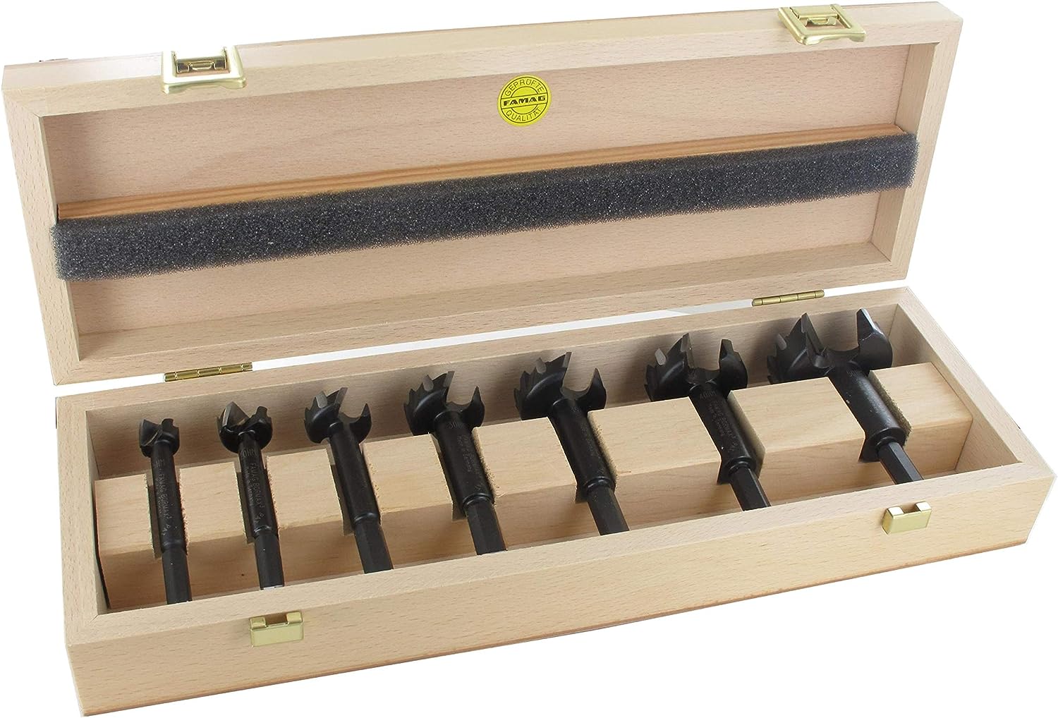 FAMAG 1663 Bormax³ HM Forstnerbohrer Satz im Holzkasten, 7-teilig: 15, 20, 25, 30, 35, 40, 50 mm