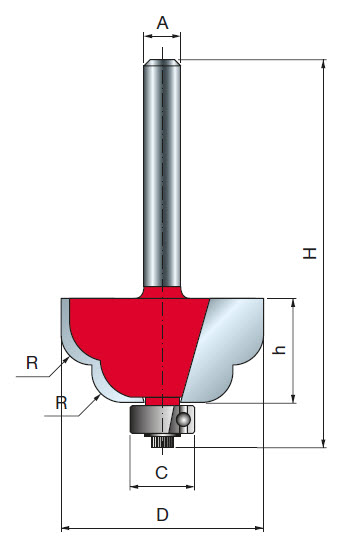 Freud Doppel-Hohlkehlfräser Schaft 6 mm 5 x 5 (Radius 1 x Radius 2)