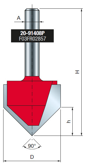 Freud V-Nutfräser Schaft 8 mm 90° x 16 (Winkel x Schnitthöhe)