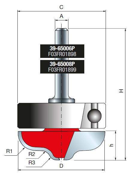 Freud Doppelhohlkehl- und Rundprofilfräser Schaft 6 mm 4,2 x 13 (Radius 1 x Schnitthöhe)