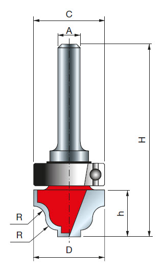 Freud Eintauch-Rundungsfräser mit oberem Lager Schaft 6 mm 3,2 x 19 (Radius 1 x Durchmesser)