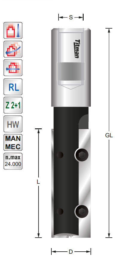 WP-Nutfräser L508 Z=2 D=18 L=50 GL=100 S=M12