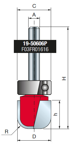 Freud Rundfräser Schaft 6 mm 6,35 x 19 (Radius 1 x Durchmesser)