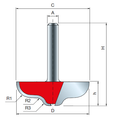 Freud Doppelhohlkehl- und Rundprofilfräser Schaft 6 mm 4,2 x 13 (Radius 1 x Schnitthöhe)