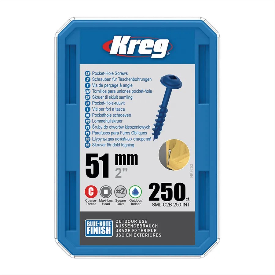 Kreg Blue-Kote Maxi-Loc Pocket-Hole Schrauben - 51 mm, grobgewinde, 250 Stück