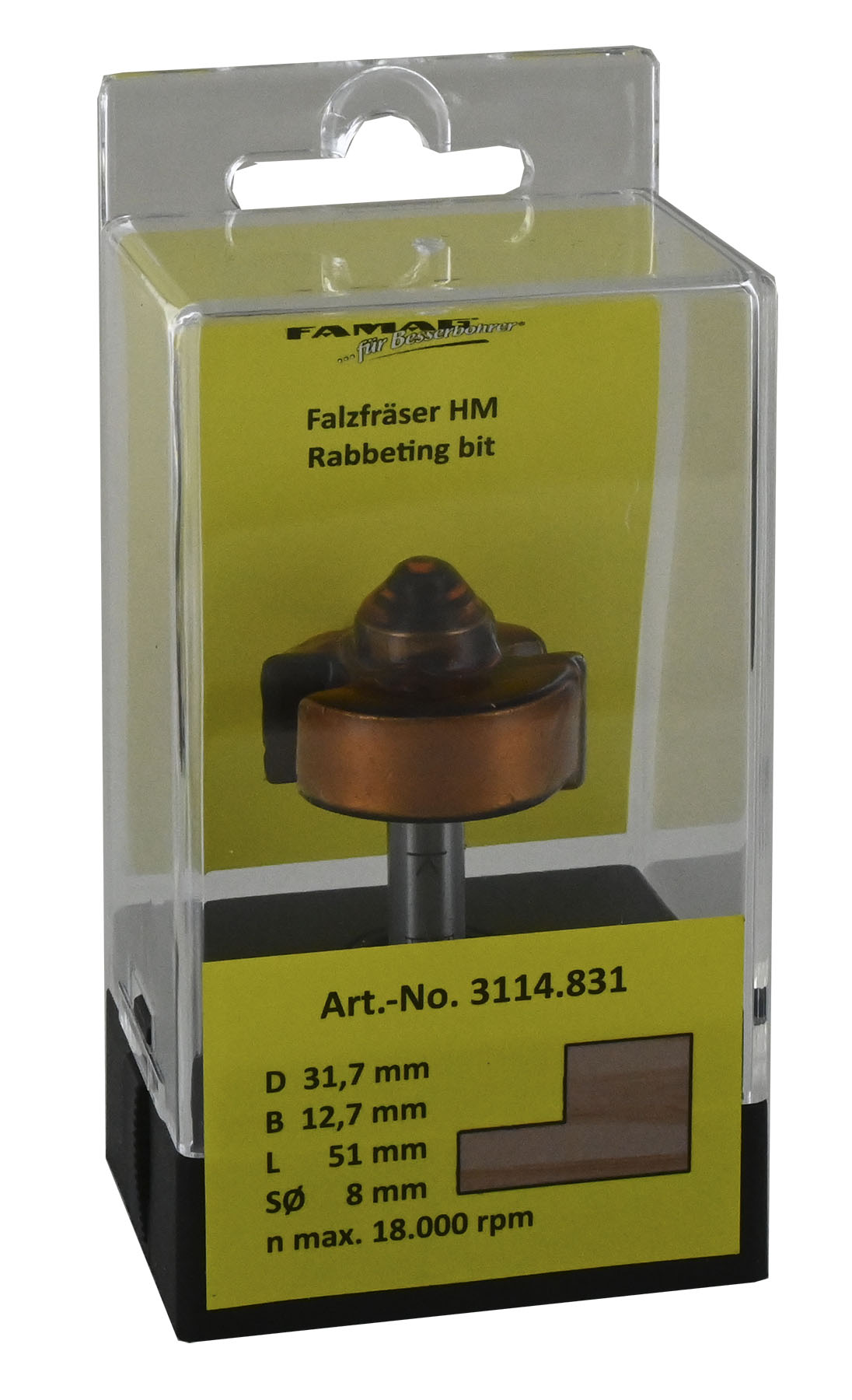 FAMAG HM-Profilfräser D31,7 B12,7 R8 GL51, SØ8 mm mit Anlauflager D12,7 mm