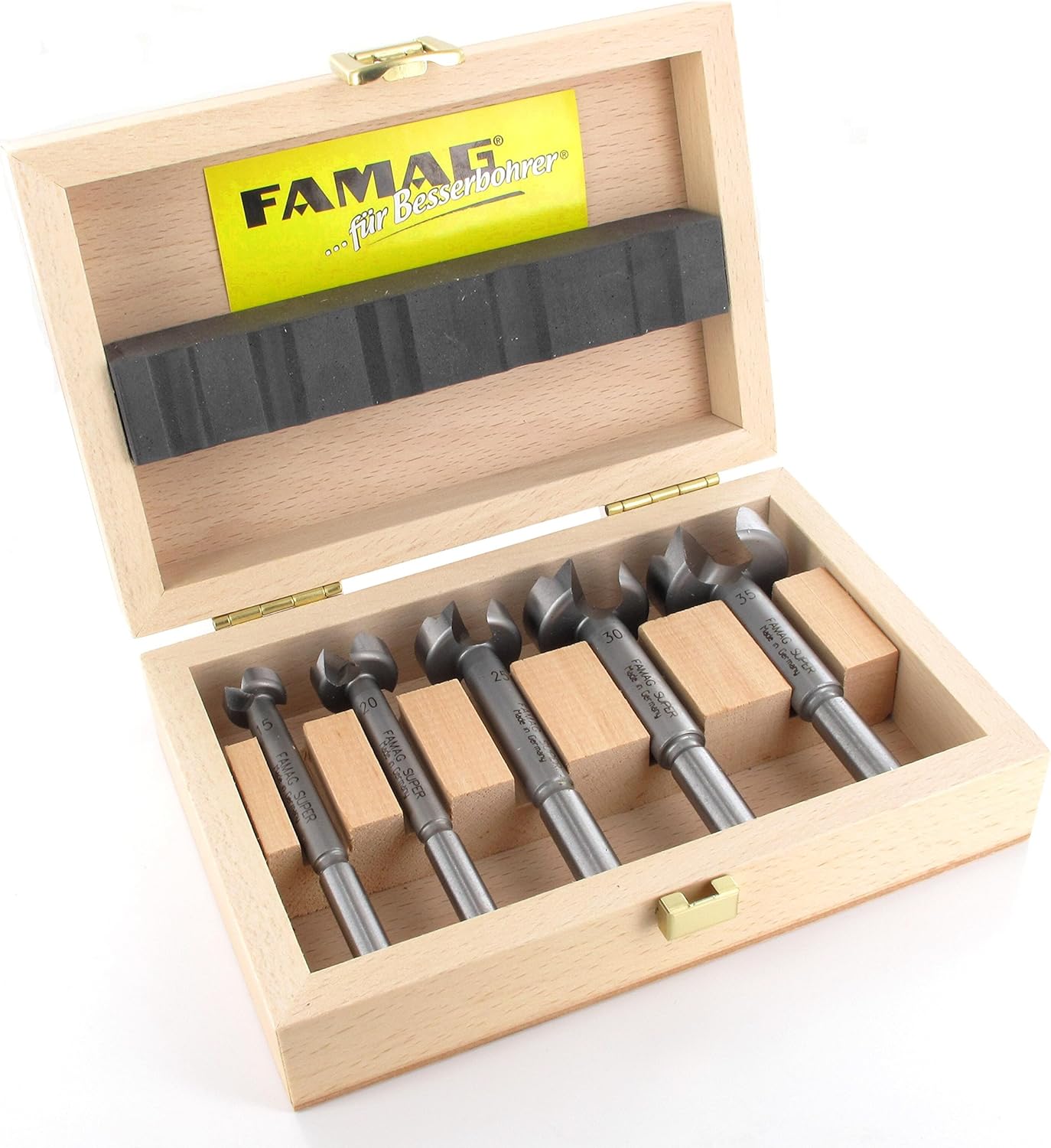 FAMAG 1630 Forstnerbohrer Satz im Holzkasten, 5-teilig: Ø 15 - 35 mm