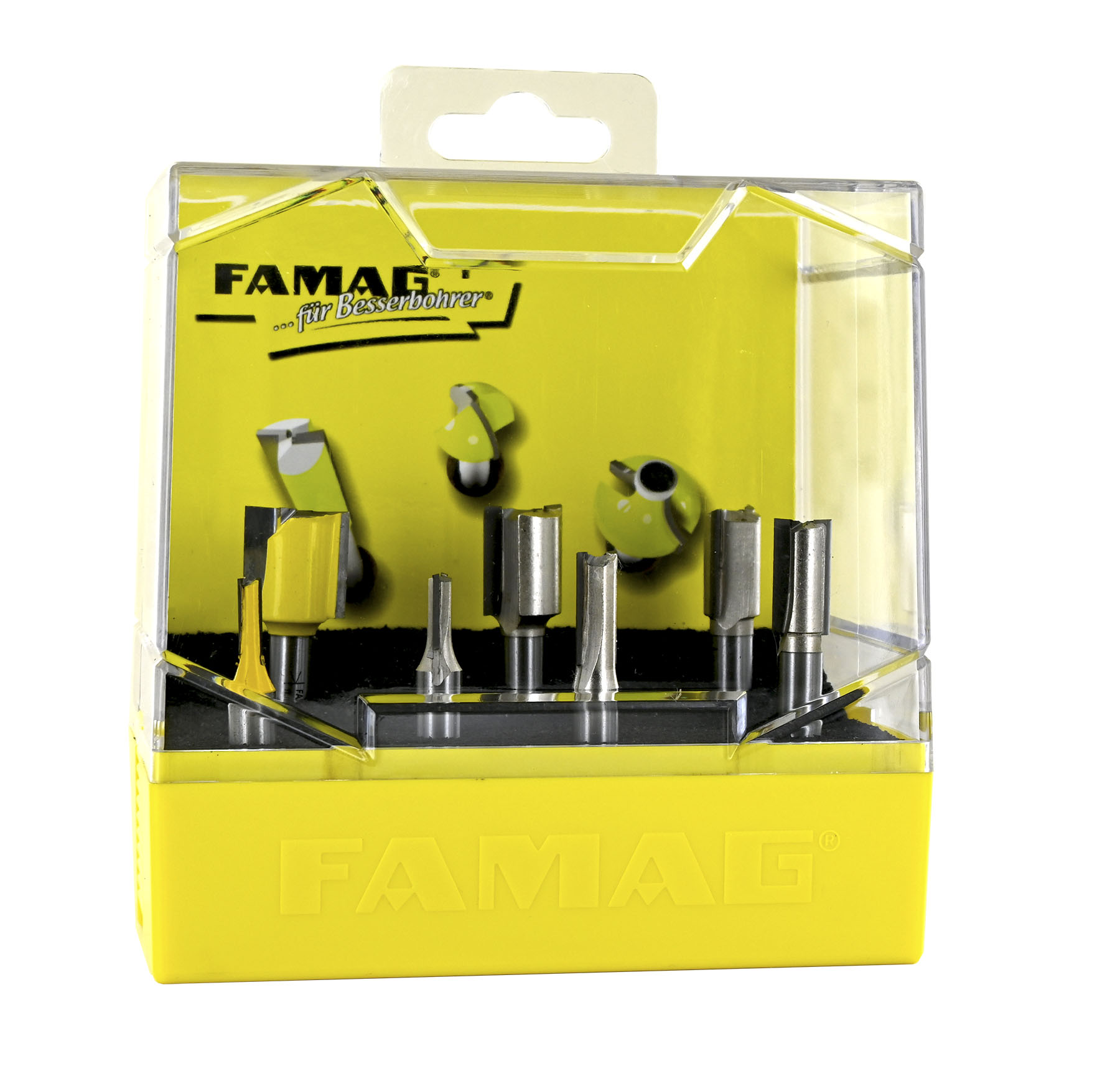 FAMAG 7-teiliges Nutfräser Set Ø 4/6/8/10/12/16/20, HM-bestückt in Kunststoff-Box