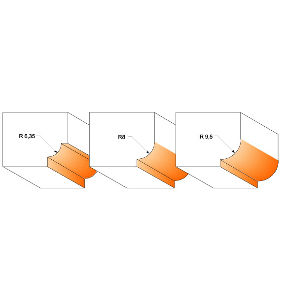 CMT C967B Leistenfräser mit gedrehtem Viertelstabprofil - R6,35 D38x12,5 S=12