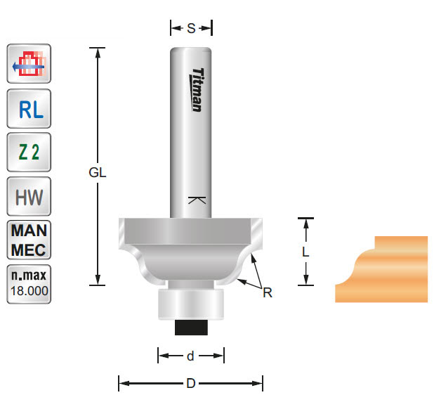 Profilfräser/Lager HW Z=2 D=28.5 R=4 L=13 S=8