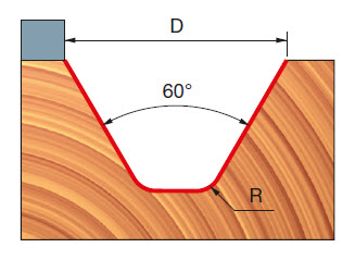 Freud Schriftenfräser Schaft 12 mm 60° x 28 (Winkel x Durchmesser)