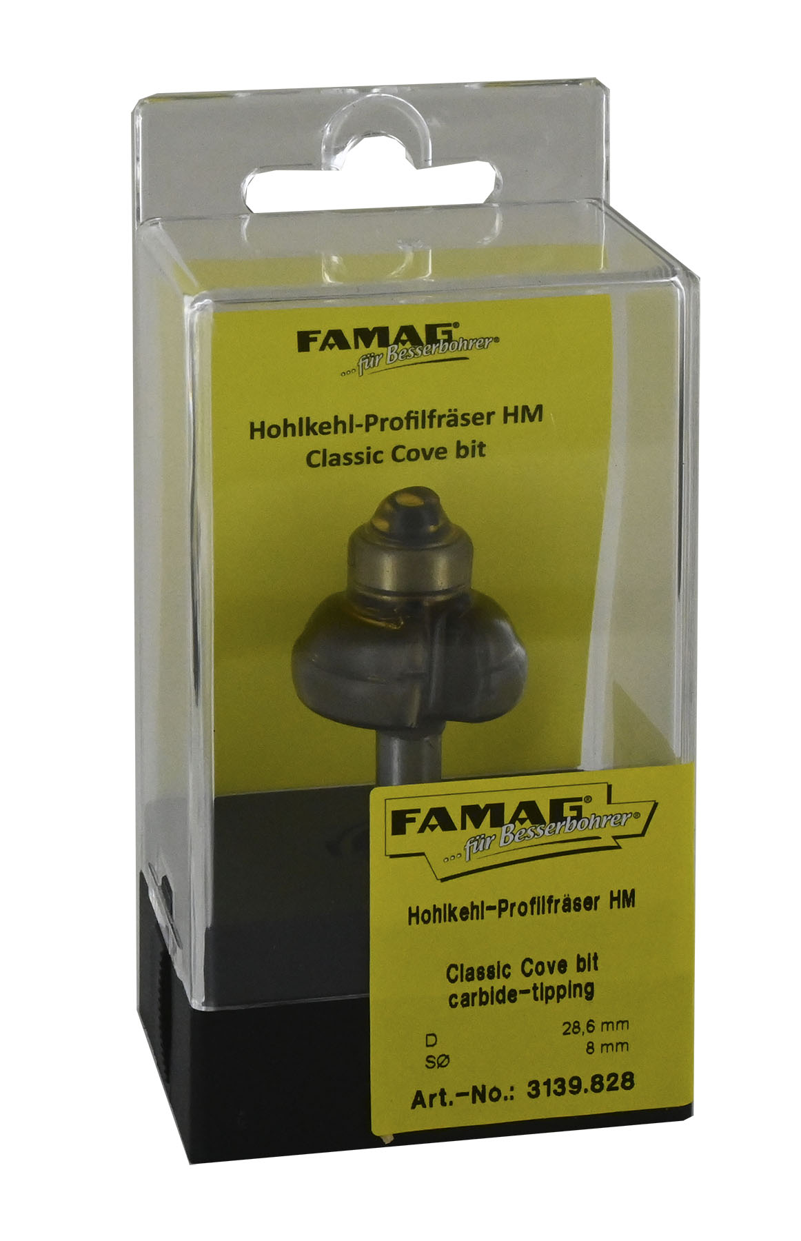 FAMAG HM-Profilfräser D28,6 B12,7 R4,8 GL 51 mm, SØ8 mm mit Anlauflager D12,7 mm