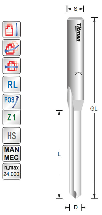 Schlitzfräser HSSE Z=1 D=4 L=25 GL=100 S=8
