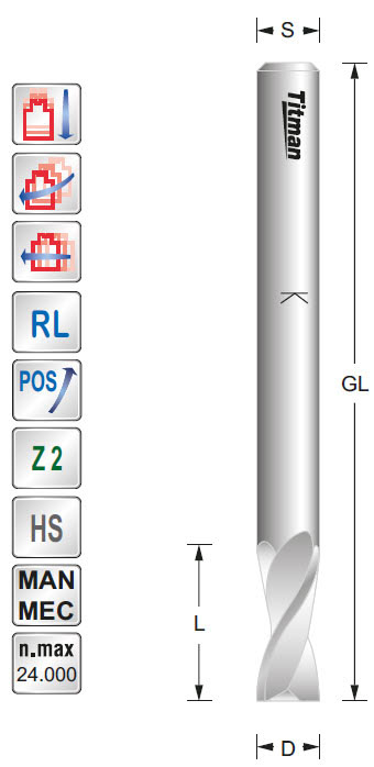 Bohrnutenfräser HSSE Z=2 D=4 L=12 GL=60 S=8