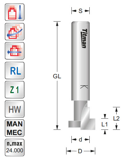 T-Nutfräser HW Z=1 D=12,7 C=10 L=5 d=8 S=8