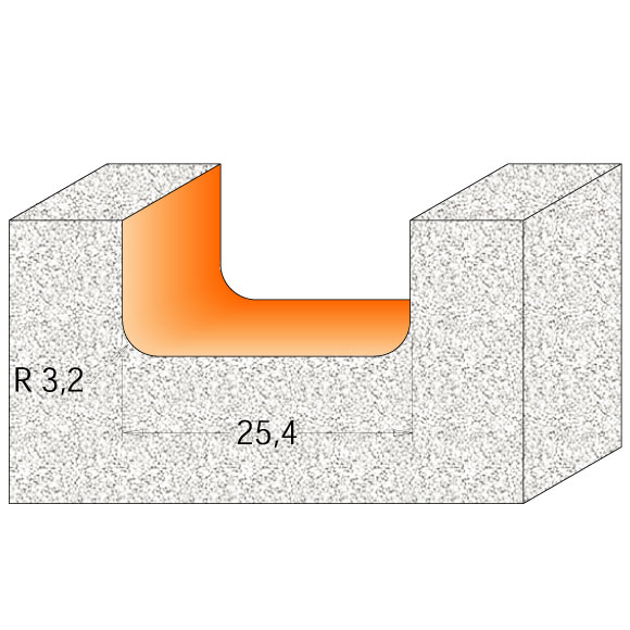 CMT C981 Fräser zur Herstellung von Abtropfrinnen auf Mineralwerkstoffen - D15,87 I12,7 R3,2 S=12