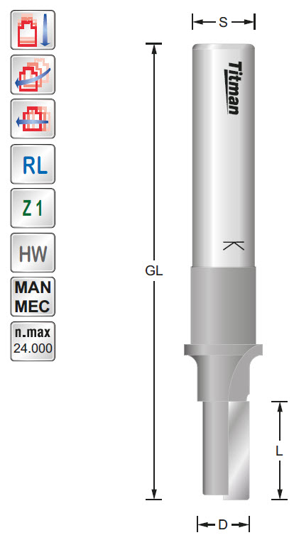 Nutfräser HW Z=1 D=10 L=19 GL=88 S=12