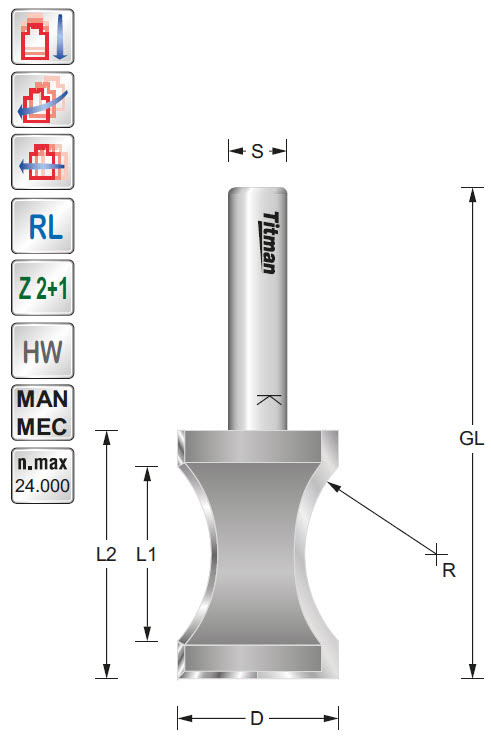 Halbstabfräser HW Z=2 D=22 R=18 L=34 S=10