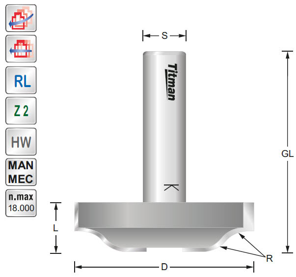 Abplattfräser HW Z=2 D=50 R=12+12 L=14 S=12