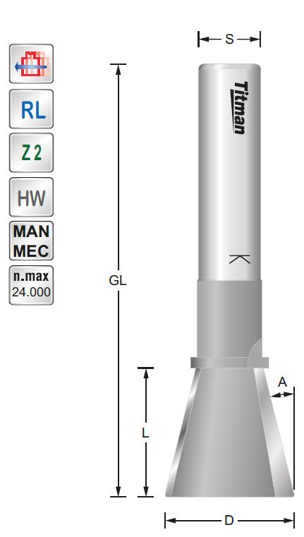 Fasefräser HW Z=2 D=25 L=25 A=15° GL=84 S=12