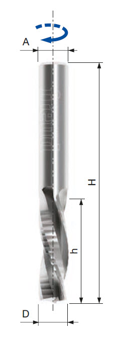 Freud Schruppfräser - rechtsschneidend mit Linksspirale Z3 Ø 8 mm x h22 mm x H70 mm x S8 mm x S inch