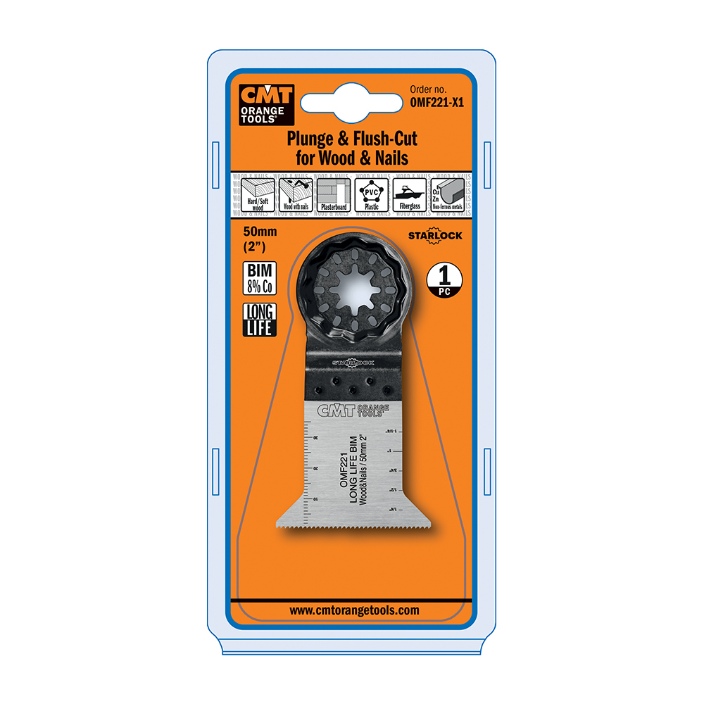 CMT Starlock Tauch- und Bündigschnitt BIM in Holz & Nägeln. Lange Lebensdauer - 50 mm