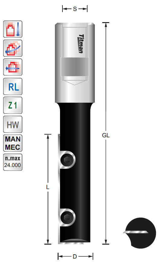 WP-Nutfräser L509 Z=1 D=12,7 L=50 GL=100 S=M10