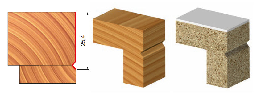 Freud Bündig-V-Nutfräser Schaft 6 mm 25,4 x 90° (Schnitthöhe x Winkel)