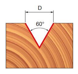 Freud V-Nutfräser Schaft 6 mm 60° x 12,7 (Winkel x Schnitthöhe)