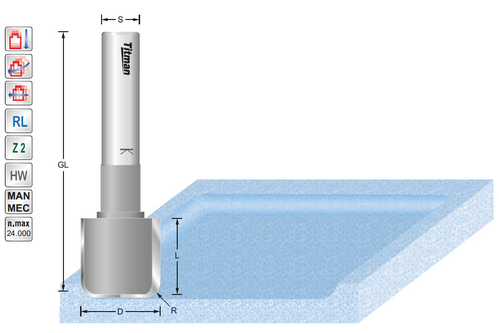 Wasserablauffräser HW Z=2 D=16 L=25 R=5 GL=84 S=12