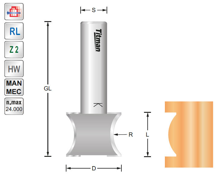 Profilfräser HW Z=2 D=25 R=13 L=20 GL=60 S=12