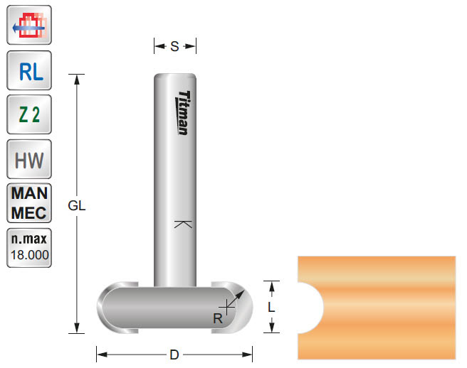 Nut-Profilfräser HW Z=2 D=30 R=5 L=10 GL=50 S=12