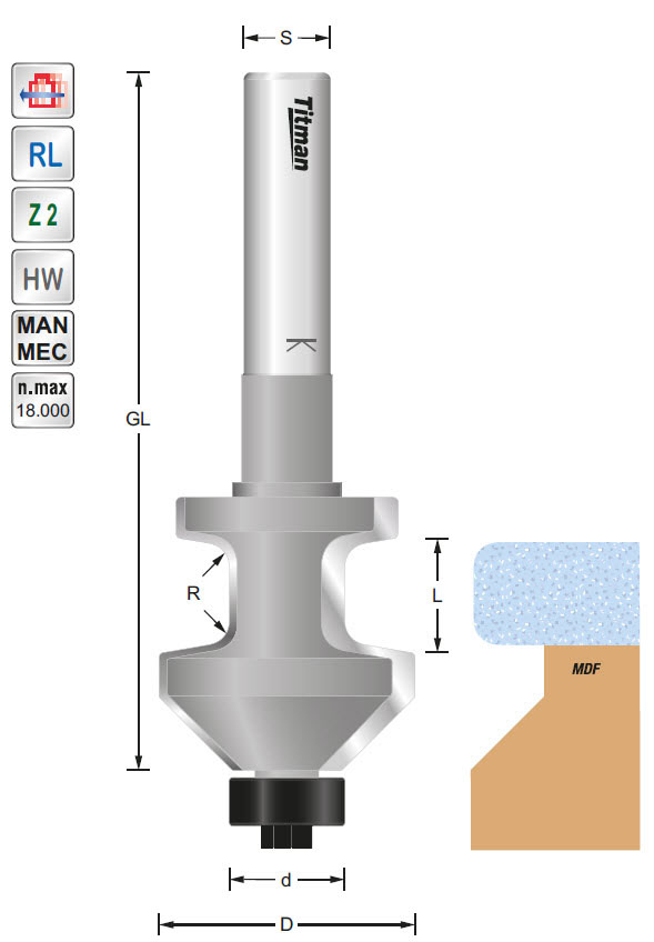 Kochmuldenfräser HW Z=2 D=35 C=12.1-13 R=3 S=12