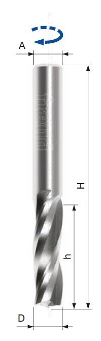 Freud Schlichtfräser - rechtsschneidend mit Rechtsspirale Z3 Ø 1/4 inch x h3/4 inch x H2-1/2 inch x 