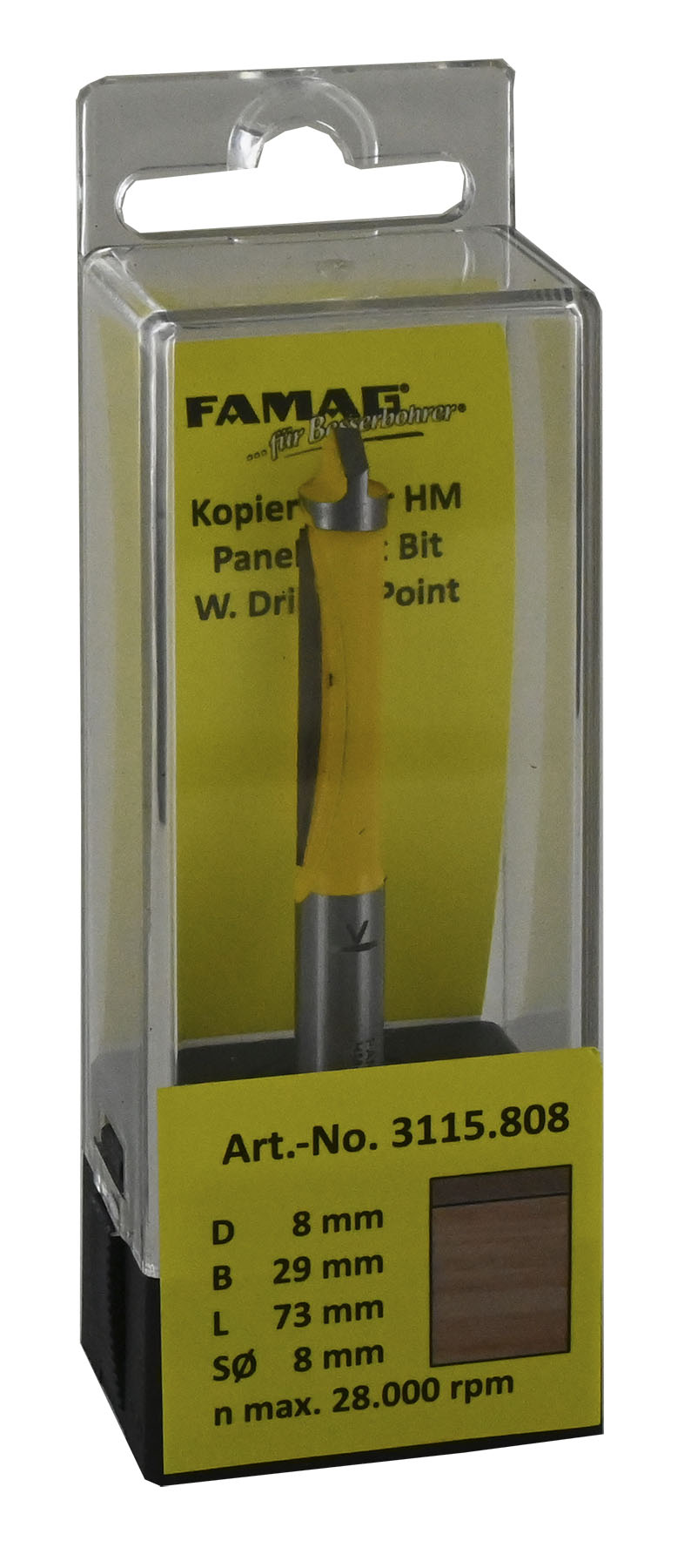 FAMAG HM-Kopierfräser D6,4 B 19 GL 63 mm, SØ8 mm ohne Anlauflager