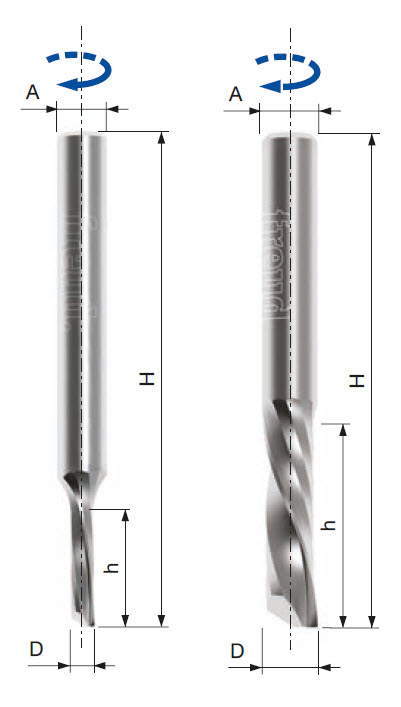 Freud Schlichtfräser - rechtsschneidend mit Linksspirale Z1 Ø 3 mm x h13 mm x H60 mm x S6 mm x S inc