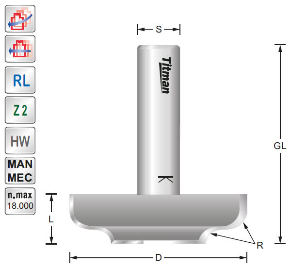 Abplattfräser HW Z=2 D=50 R=6+6 L=14 S=12