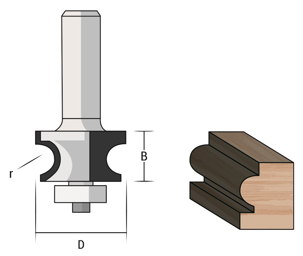 FAMAG HM-Kanten-Zierfräser mit Kugel, D28,2 R4,8 Sh8  54/8
